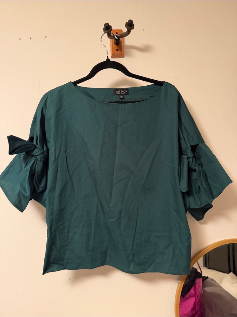 Topshop Teal Green Bow Sleeve Blouse